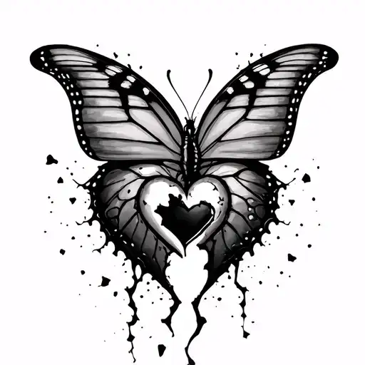 A Broken Heart Crumbling In To A Butterfly Tattoo On Back