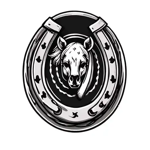 Horseshoe With Western Designs In American Traditional Style