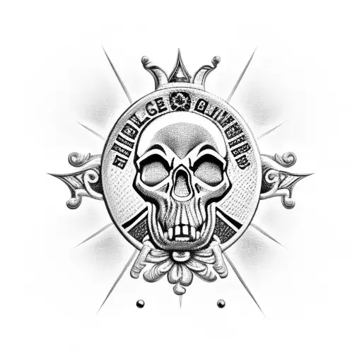 A Police Badge With A Terrifying Skull And Flowers Surrounding It