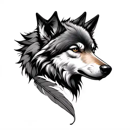 Half Of A Wolf's Head And A Feather