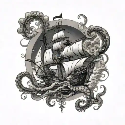 Large Octopus Breaks Sailboat Against Storm In Ocean