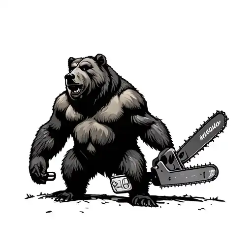 Standing Bear With Chainsaw