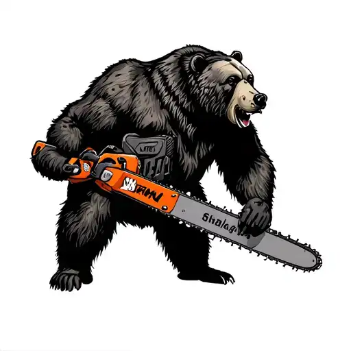 Standing Bear With Chainsaw