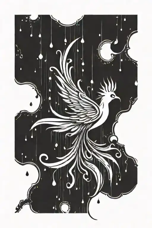 Rain Falling With Simple Phoenix Symbol Intertwined