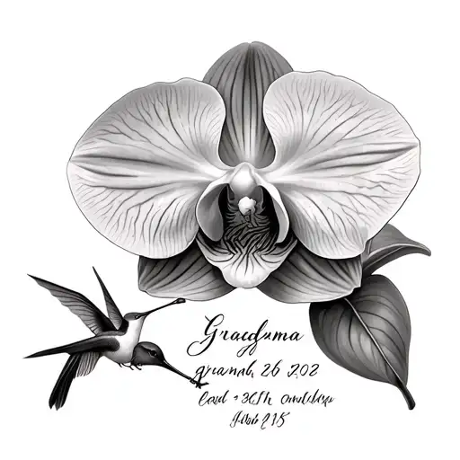 Orchid Flower With Death Date And Humming Bird And Grandma Handwriting