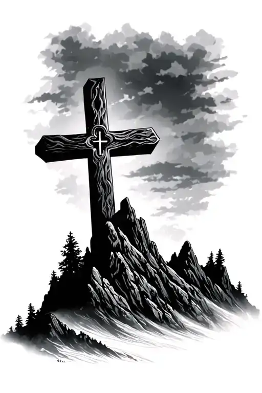 Christian Cross Mountain Landscape