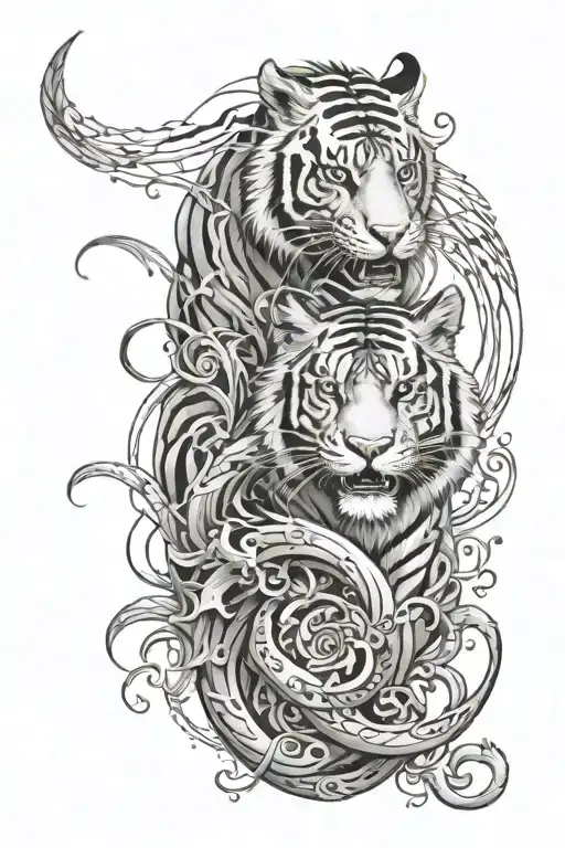 Create A Tattoo Of A Tiger And Dragon And Music Notes
