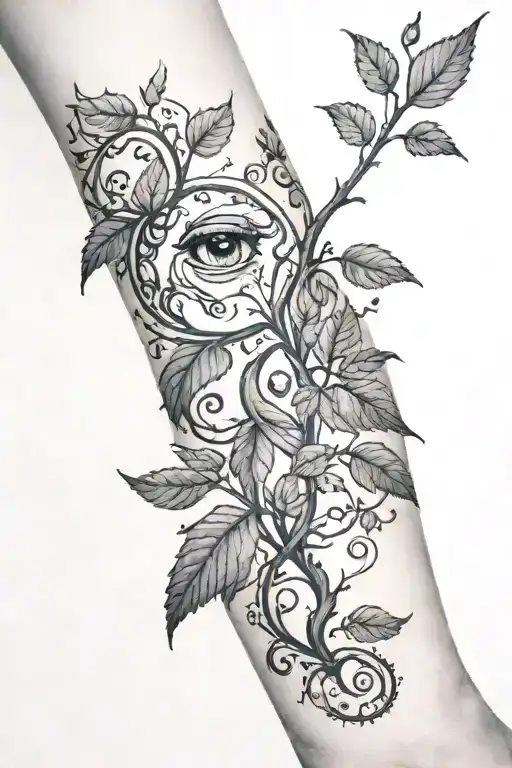 Vine Growing On Wrist With Eyes Watching Sky