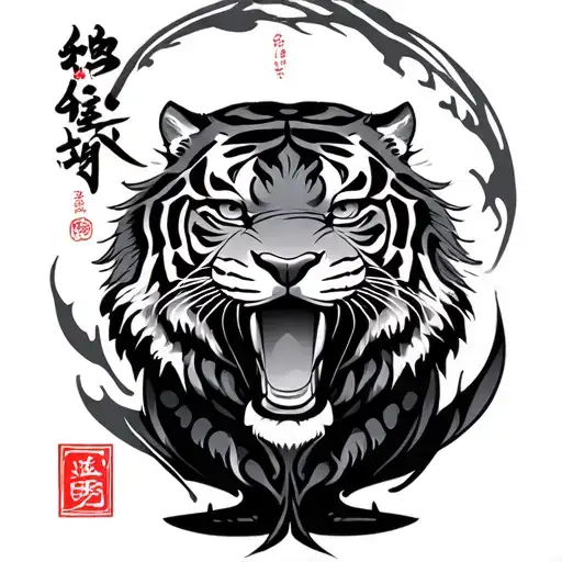 Chinese Words And Tiger Hour Glass Tribal Girly