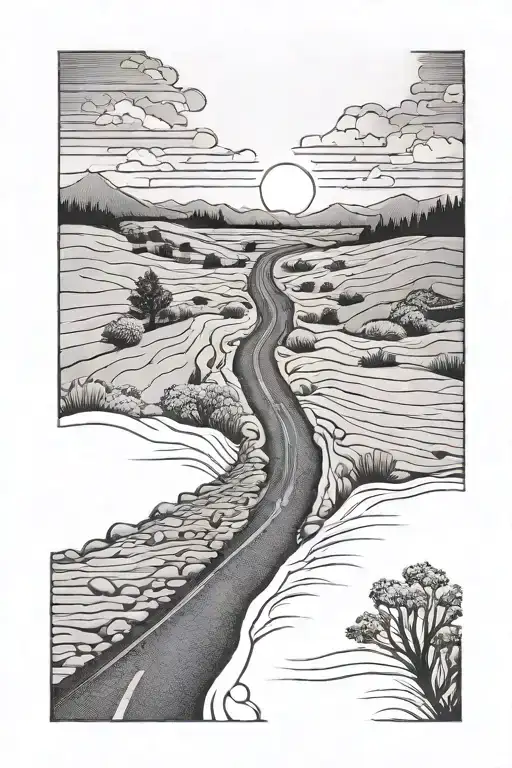 Bumpy Road Leading To Sunset Sky