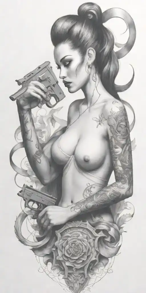 Add A Justice Scale And A Gun In Her Hand Holding