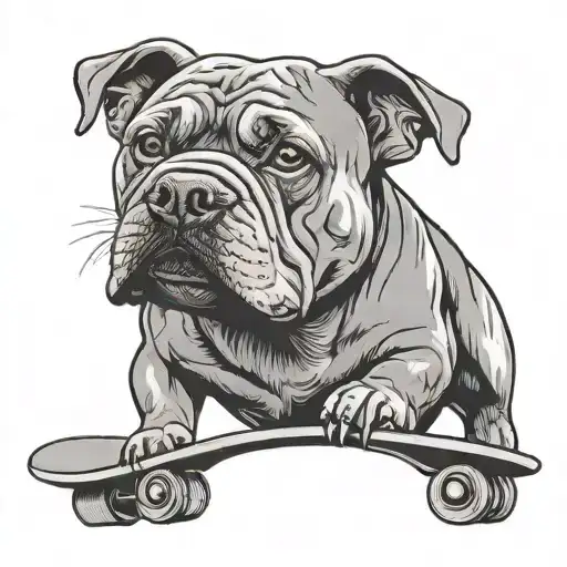 A Skateboard Deck With A Silhouette Of An American Bully Dog