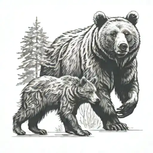 Bear Walking Along With A Deer Standing