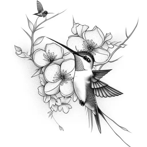 Hummingbird With Cherry Blossom