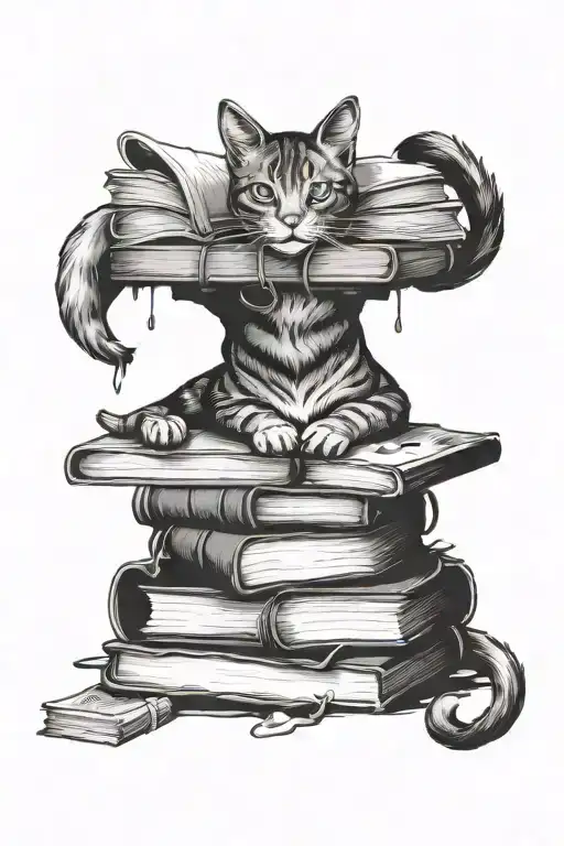 Coffee Stain Background With Stack Of Books And Cat
