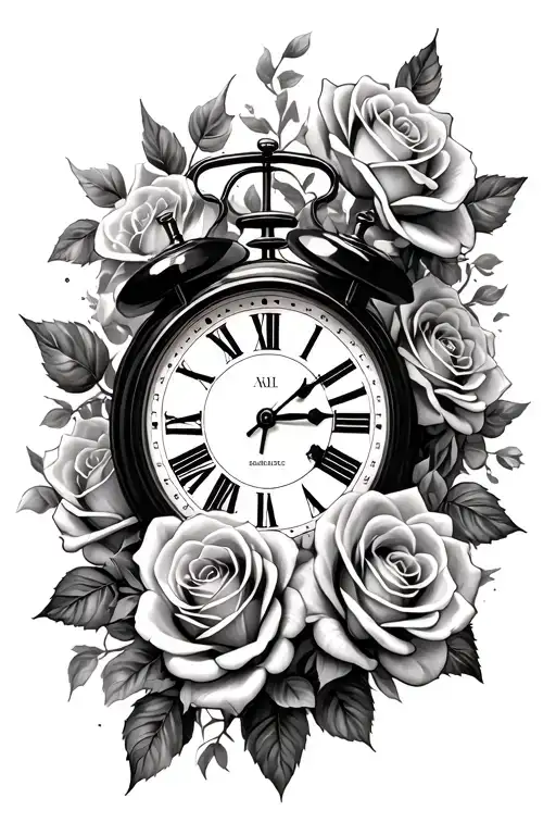 Roses And Clock Surrounded