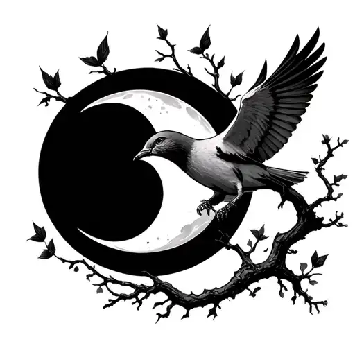 Poison Tree Growing Dove Flying Around Moon Shining