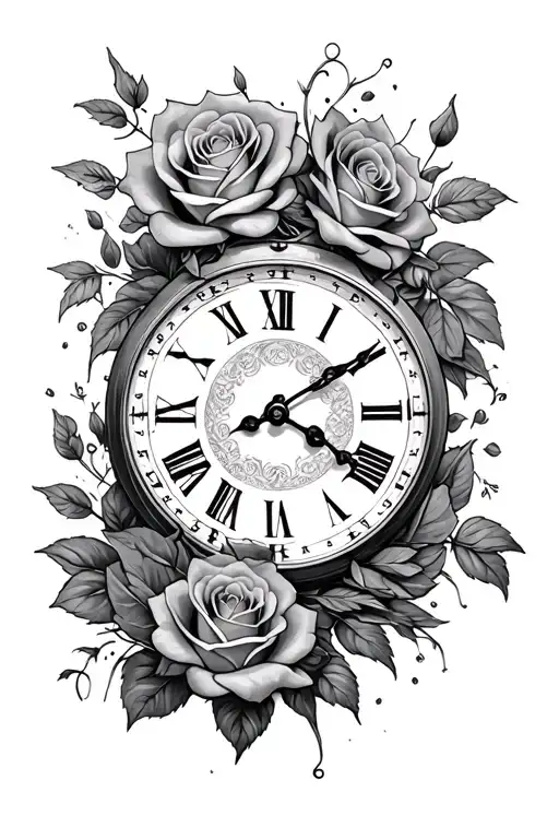 Clock And Roses Intertwined