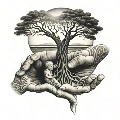 Tree Of Life And Daughter And 2 Grandsons Hand