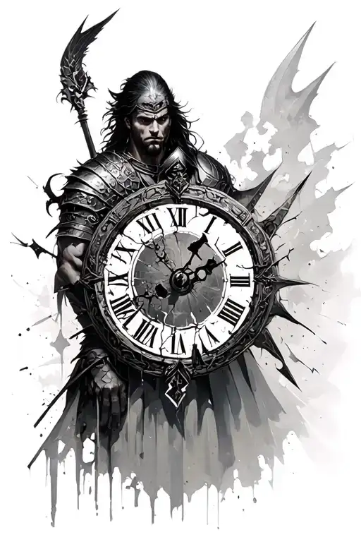 Warrior With Broken Roman Numeral Clock