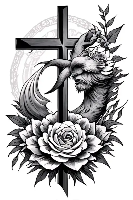 Masculine Christian Tattoo With Japanese Design