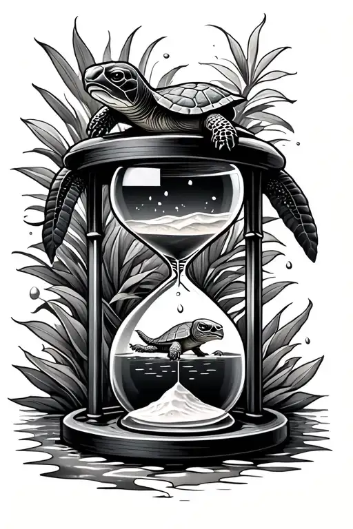 Hour Glass With Sand Turtle Swimming