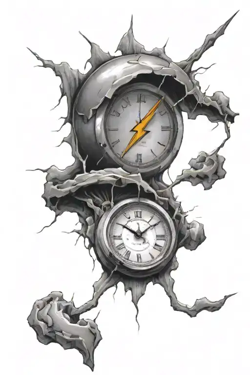 A Destroyed Clock With A Lightning Bolt