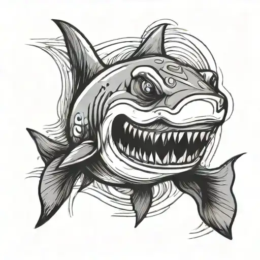 A Sketch Of A Cute Shark Standing With Chicken Legs For A Tail