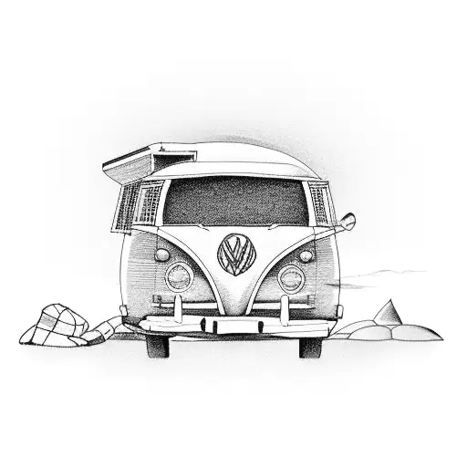 A Camper Van Parked By The Beach At Sunset