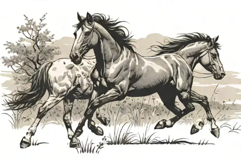 Cat And Horse Galloping Through A Field