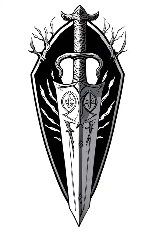 Comic Dagger With Runes In The Background For The Whole Calf