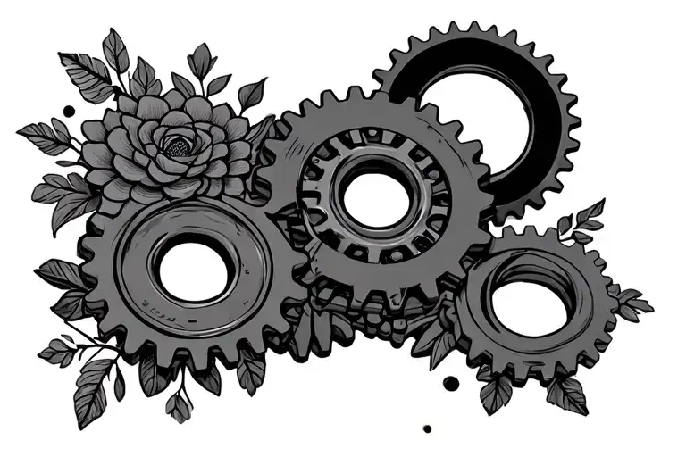 Gears Intertwined With Floral Patterns