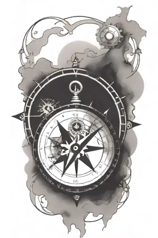 Compass With A Clock Behind It