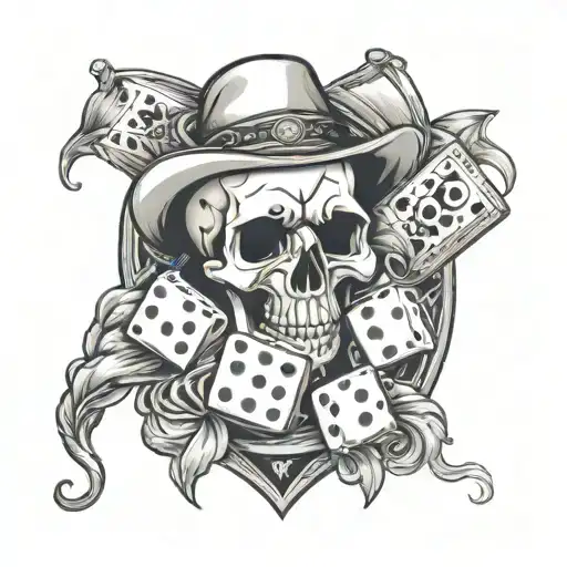 Western Skull Cards And Dice Intertwined