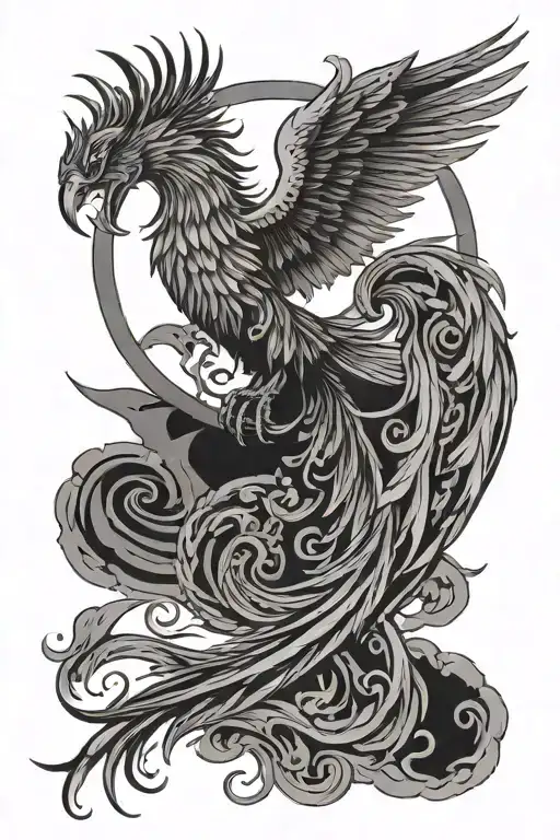 Phoenix With Crescent Moon Above