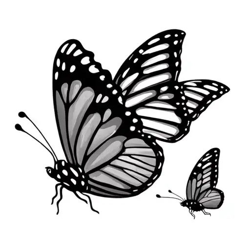 2 Small Butterflies From The Side At An Angle On Top Of Each Other With A Little Distance