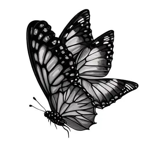 2 Small Butterflies From The Side At An Angle On Top Of Each Other With A Little Distance