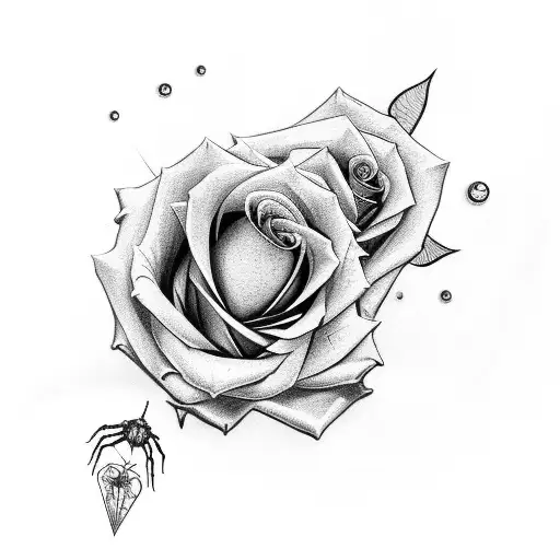 Rose With Spider Web And Spider