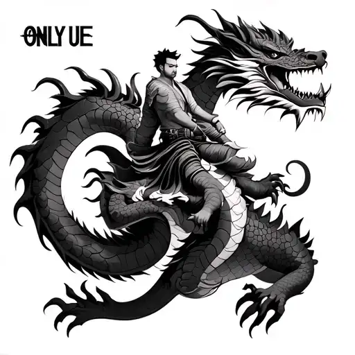 Asian Dragon With The Name Only Kue With A Man Riding The Dragon