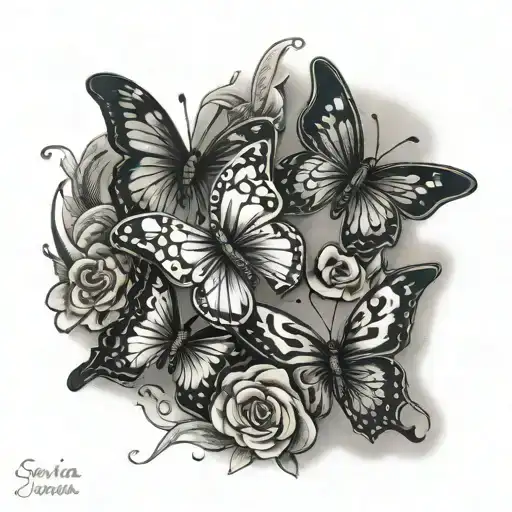 3 Butterflies With The Word Sevika As The Body Of One