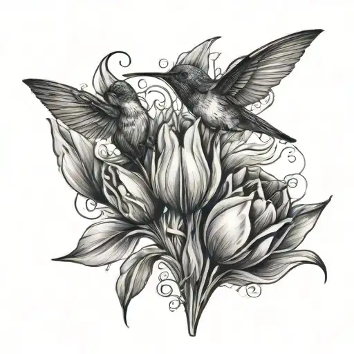 Tulips With Hummingbird