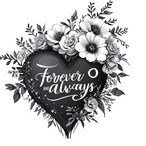 Floral Bouquet With Heart With Writing Forever And Always