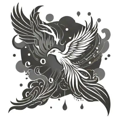 Minimalist Tattoo Design Featuring Rain Falling And A Phoenix Symbol