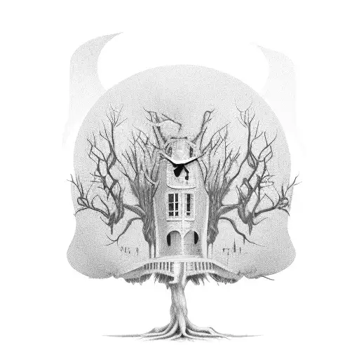 Spooky Tree With Pocket Watch Hanging