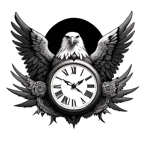 Clock Surrounding Eagle Wings