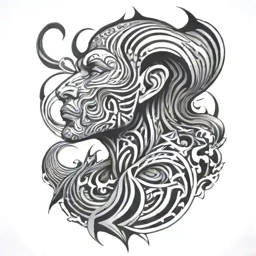 Tattoo On The Neck Synthesis Psychedelic Style Sharp Lines And Patterns