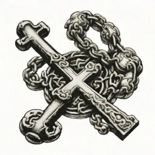 Closed Had Touching Each Other With A Rosary Intertwined