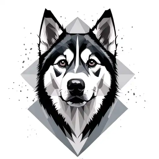 Siberian Husky Face With Geometric Sketch