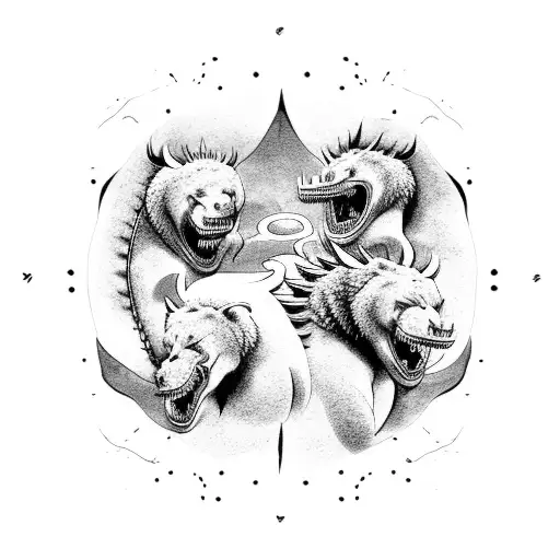 Two Dragons Encircling A Roaring Bear
