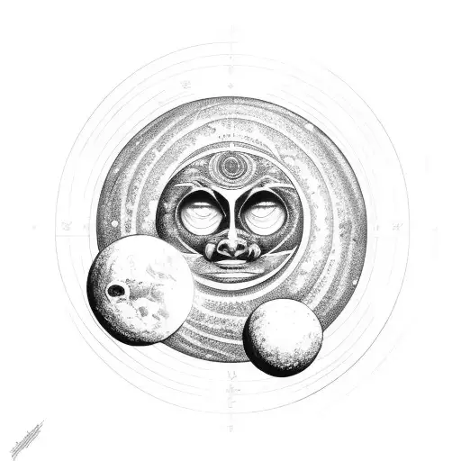 Sun Earth And Moon As Three Round Symbols